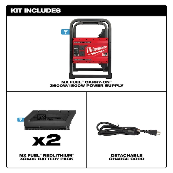 Milwaukee Tool Portable and Inverter Generator, 1,800 W Rated, 3,600 W Surge, 120V AC, 15 A A - MXF002-2XC