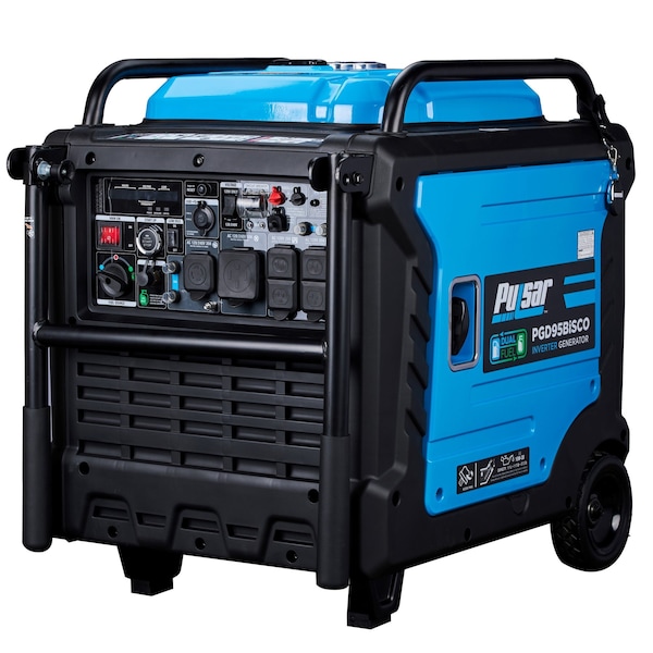 Pulsar Portable and Inverter Generator, Gasoline/Liquid Propane, 7,600 W/7,200 W Rated, 120/240V AC, 20 A - PGD95BISCO