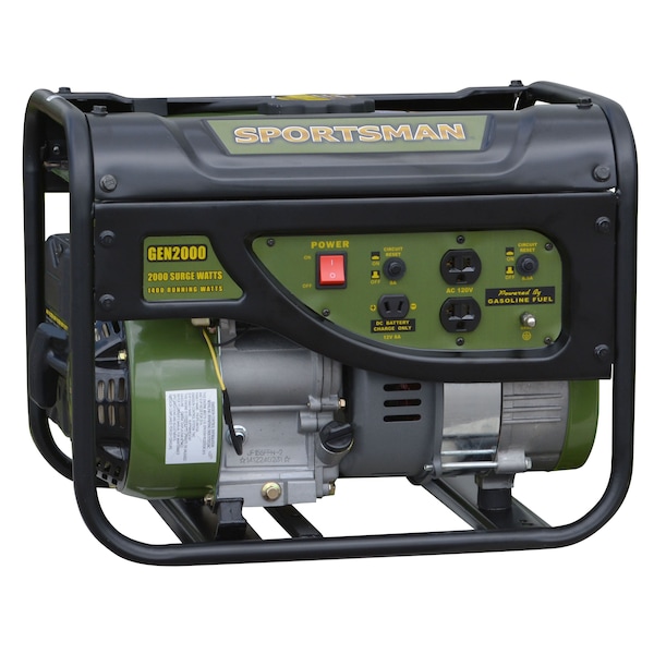 Sportsman Portable Generator, Gasoline, 1,400 W Rated, 2,000 W Surge, Recoil Start, 120V/12V DC, 15 A - GEN2000