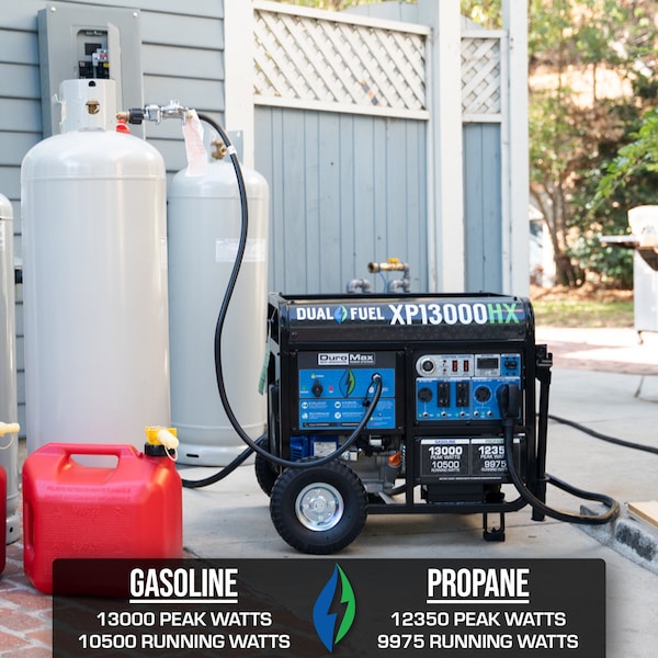 Duromax Portable Generator, Gasoline/Liquid Propane, 10,500 W/9,975 W Rated, 13,000 W/12,350 W Surge - XP13000HX