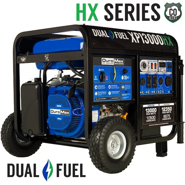 Duromax Portable Generator, Gasoline/Liquid Propane, 10,500 W/9,975 W Rated, 13,000 W/12,350 W Surge - XP13000HX