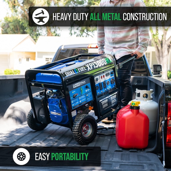 Duromax Portable Generator, Gasoline/Liquid Propane, 10,500 W/9,975 W Rated, 13,000 W/12,350 W Surge - XP13000HX
