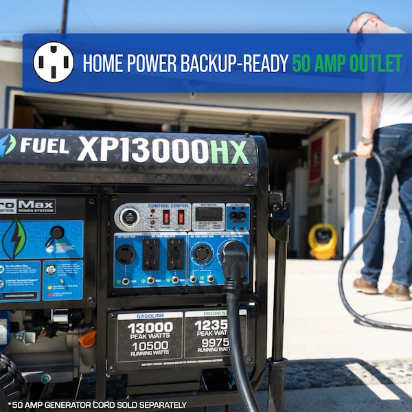 Duromax Portable Generator, Gasoline/Liquid Propane, 10,500 W/9,975 W Rated, 13,000 W/12,350 W Surge - XP13000HX