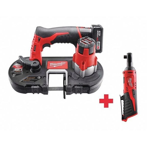 Milwaukee Tool Cordless Band Saw & Ratchet, 12 V, Includes Battery (3 Ah) & Charger - 2429-21XC, 2457-20