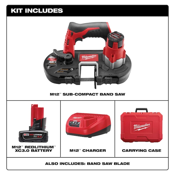 Milwaukee Tool Cordless Band Saw & Ratchet, 12 V, Includes Battery (3 Ah) & Charger - 2429-21XC, 2457-20