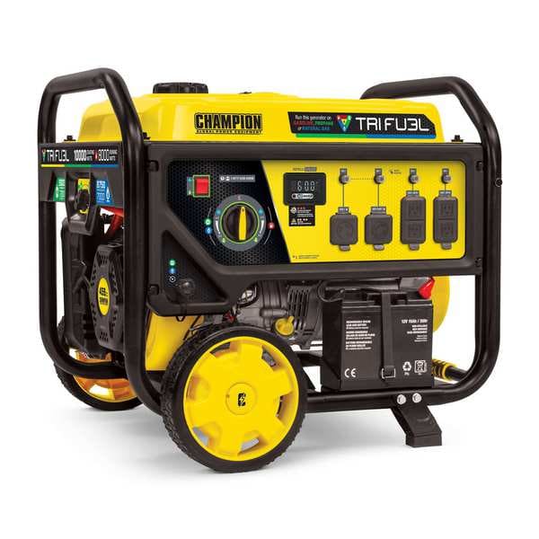 Champion Power Equipment Portable Generator, Gasoline/Natural Gas/Propane, 8,000 W Rated, 10,000 W Surge, 120/240V AC - 100416