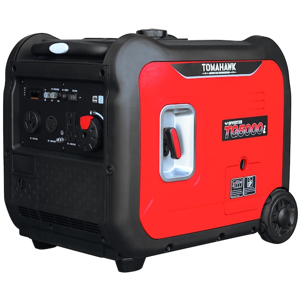 Tomahawk Power Portable and Inverter Generator, Gasoline, 5,000 W Rated, 5,500 W Surge, 120V AC, 30/20 A - TG5500i