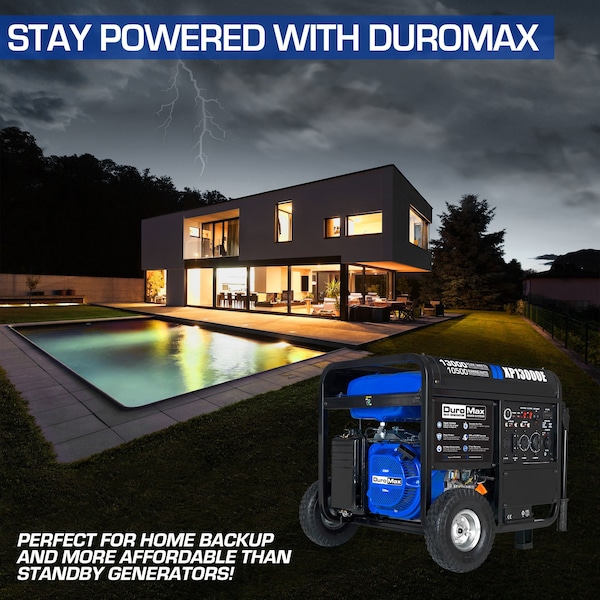 Duromax Portable Generator, Gasoline, 10,500 W Rated, 13,000 W Surge, Electric Start, 120/240V AC - XP13000E