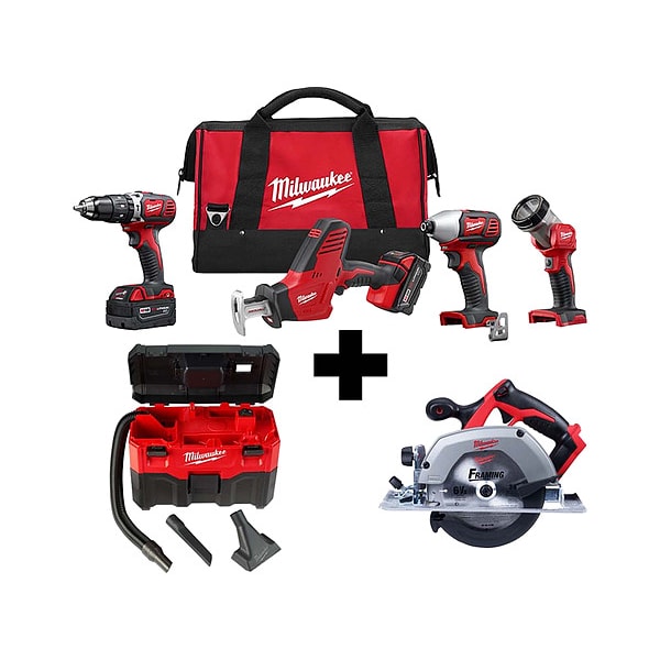 Milwaukee Tool M18 4PC Combo Kit, M18 Vac, M18 Circ Saw - 2695-24, 0880-20, 2630-20