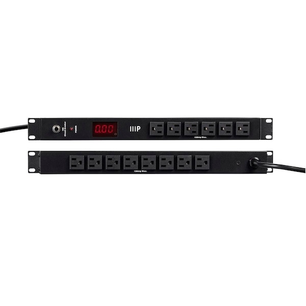 Monoprice 14 Outlet Metal 1U Rackmount Power Distribution Unit with Ampere Meter - 40003