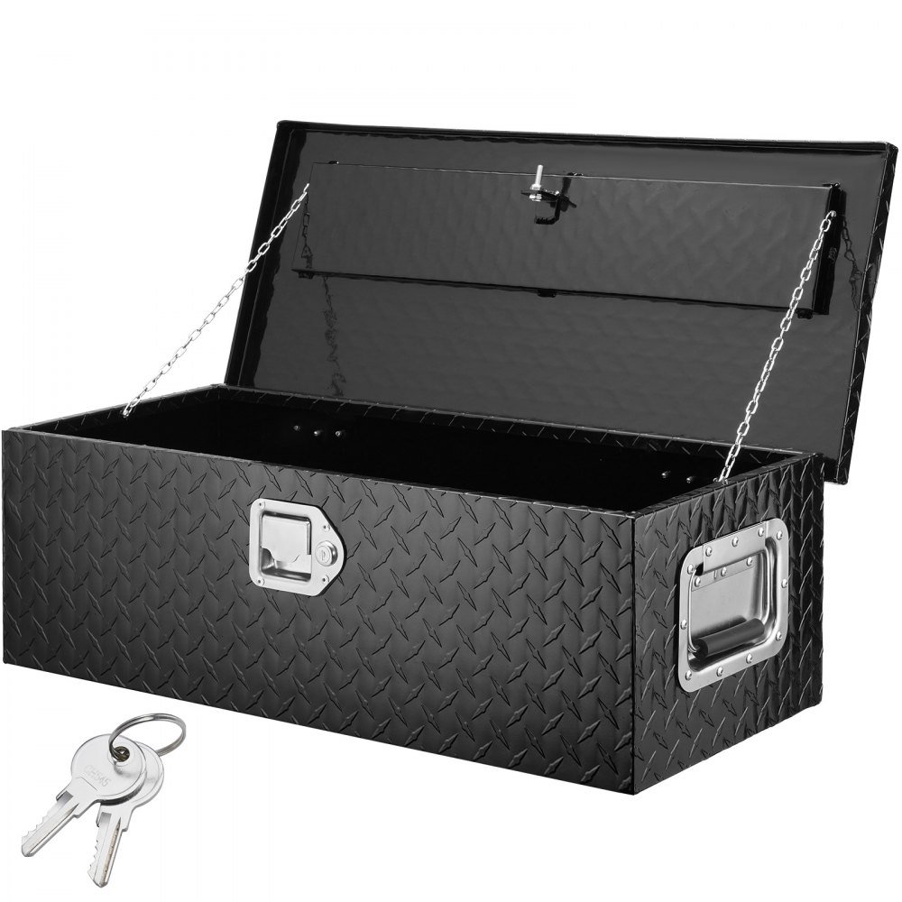 VEVOR Heavy Duty Aluminum Truck Bed Tool Box, Diamond Plate Tool Box with Side Handle and Lock Keys, Storage Tool Box Chest Box Organizer for Pickup, RV, Trailer, Truck Bed, 30"x13"x9.6", Black - LCZXG30X13X96UJDLV0