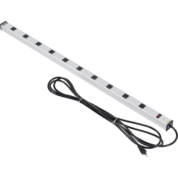 Global Industrial 48 10 Outlet Aluminum Power Strip with 15-ft Cord ETL/cETL - 500888