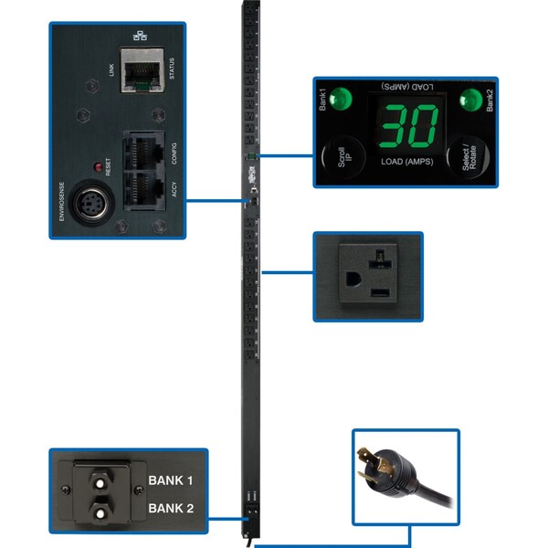 Tripp Lite PDU, Monitored, 2.9kW, 120V, 24 5-15/20R, 0U - PDUMNV30