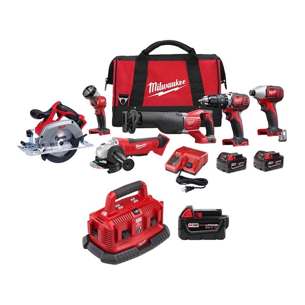 Milwaukee Tool Cordless Combo Kit, 18.0 V, 6 Tools, 2 Batt - 2696-26, 48-59-1806, 48-11-1850