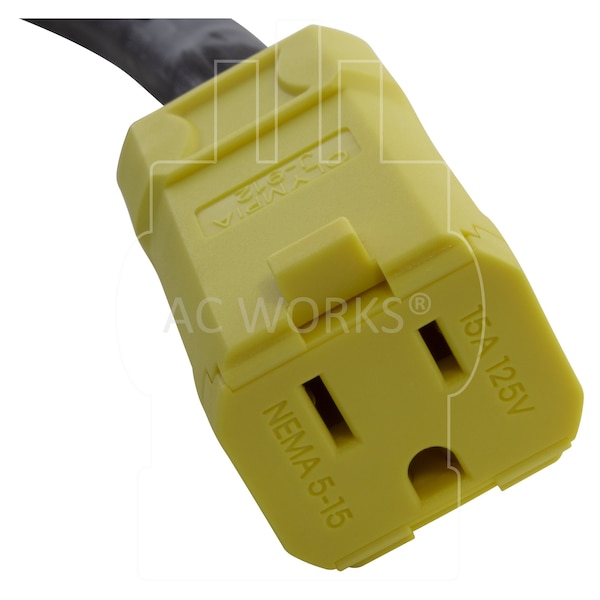 Ac Works SOOW; Cold Weather Extension Cord, 10 AWG, Indoor/Outdoor, 10/3, 1 Outlets, Black, Rubber, Nylon - SD515PR-025