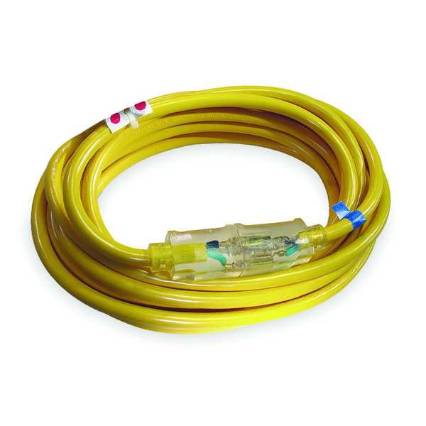 Power First SJTOW Extension Cord, 14 AWG, Outdoor, 14/3, 1 Outlets, 5-15R, Yellow, PVC, 5-15P, 100 ft - 4GAA9