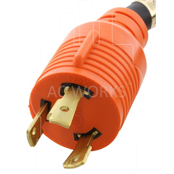 Ac Works SOOW; Cold Weather Extension Cord, 10 AWG, Indoor/Outdoor, 10/3, 1 Outlets, Black, Rubber, L5-30P - L530PR-025