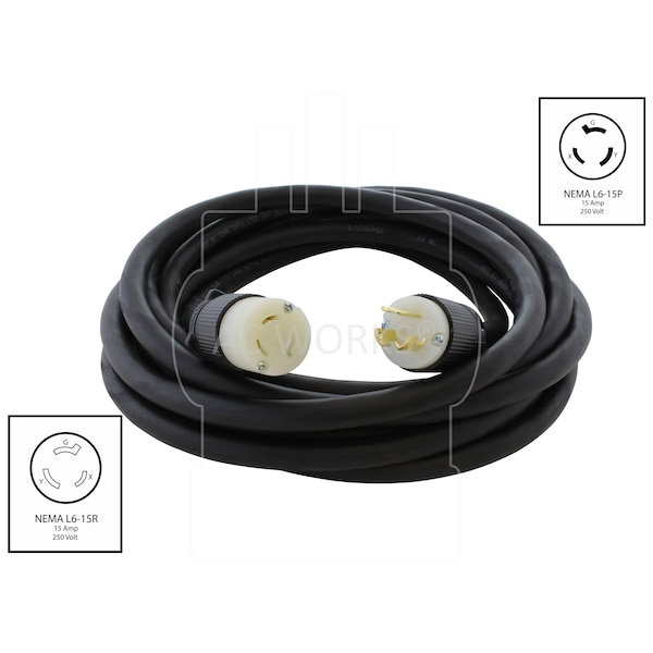 Ac Works SOOW; Cold Weather Extension Cord, 14 AWG, Indoor/Outdoor, 14/3, 1 Outlets, Black, Rubber, Nylon - L615PR-050