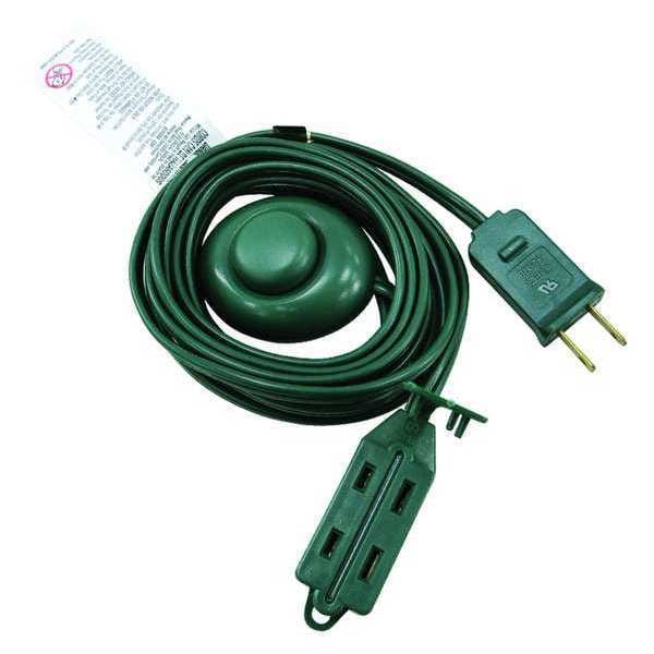 Power First SPT-2 Extension Cord, 18 AWG, Indoor, 18/2, 3 Outlets, 1-15R, Green, PVC, 1-15P, 12 ft - 52NY09