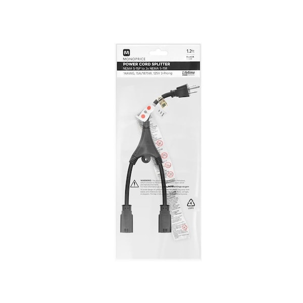 Monoprice Molded Y-Splice Extension Cord Adapter, 14 AWG - 5309