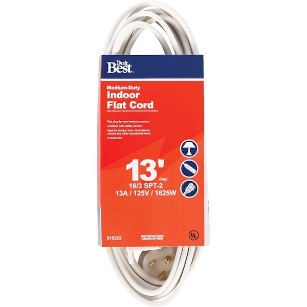 All-Source Extension Cord, 16 AWG, Indoor, 16/3, 13 ft - IPF-PT2163-13-WH