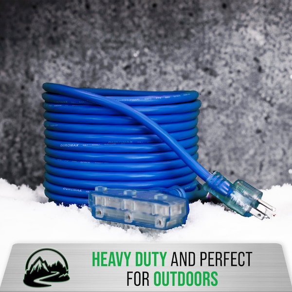 Duromax SJEOOW Extension Cord, 10 AWG, Indoor/Outdoor, 3 Outlets, Blue, PVC, 50 ft - XPX10050C