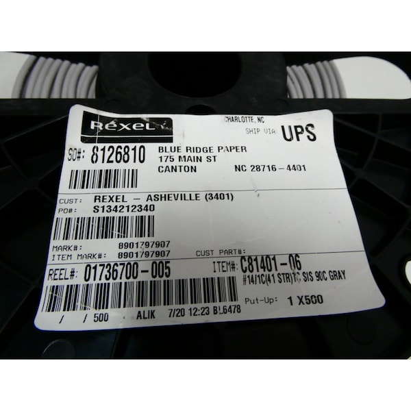 Omnicable 41STR TC SIS 90C GRAY 600V 1C 14AWG 500FT WIRE - C81401-06