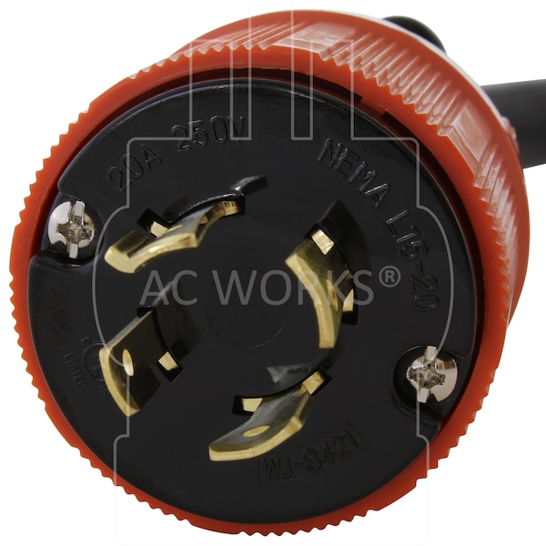 Ac Works 1ft 3-Phase 20A 250V L15-20P 4-Prong Plug to L6-20R Locking 20A 250V Connector - L1520L620-012
