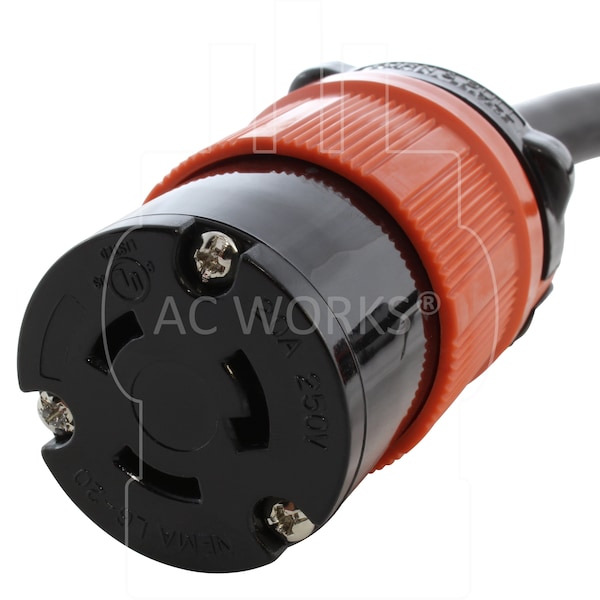 Ac Works 1ft 3-Phase 20A 250V L15-20P 4-Prong Plug to L6-20R Locking 20A 250V Connector - L1520L620-012