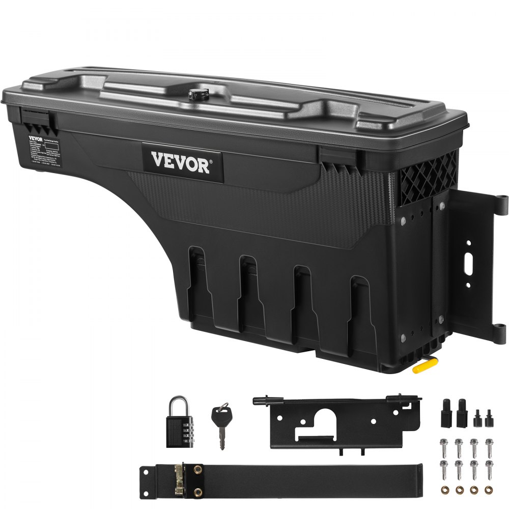 VEVOR Truck Bed Storage Box, Lockable Lid, Waterproof ABS Wheel Well Tool Box 6.6 Gal/20 L with Password Padlock, Compatible with Dodge Ram 1500 2019-2021, Passenger Side, Black - KCLJGDODGERAMO9XUV0