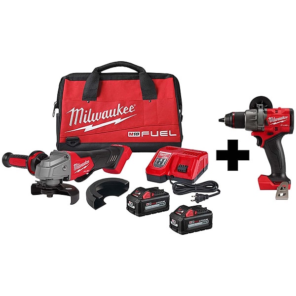 Milwaukee Tool Grinder and Drill/Driver, 18 V, Includes Batteries (6 Ah) & Charger - 2880-22, 2904-20