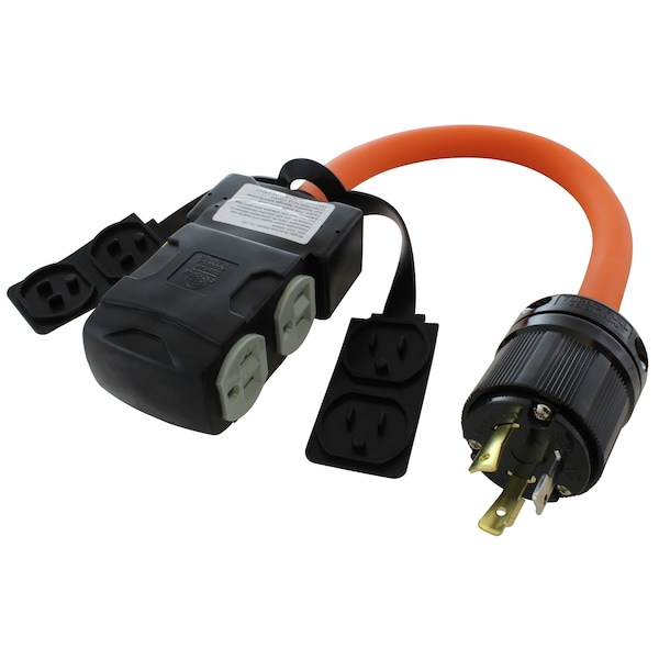 Ac Works 1.5FT L5-30P 30A 3-Prong Locking Plug to 4 Home Outlets with 20A Breakers - L530CBF520