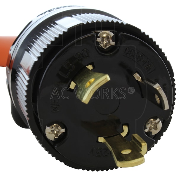 Ac Works 1.5FT L5-30P 30A 3-Prong Locking Plug to 4 Home Outlets with 20A Breakers - L530CBF520