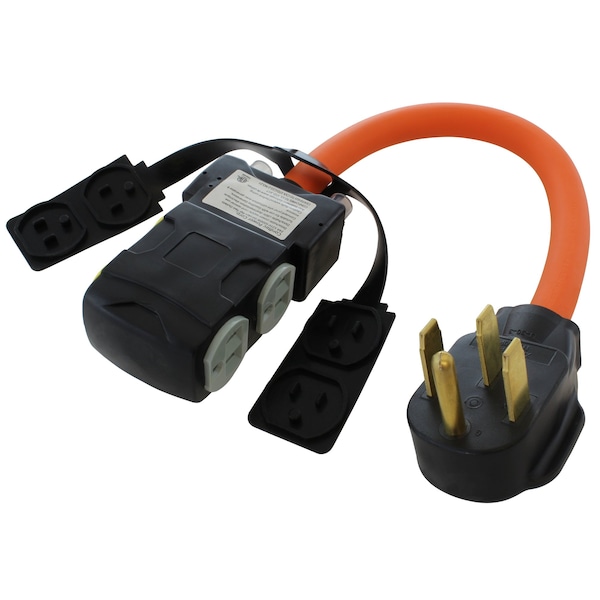 Ac Works 1.5FT 14-50P RV/Range/Generator Plug to 4 Home Outlets with 24A Breaker - S1450CBF520