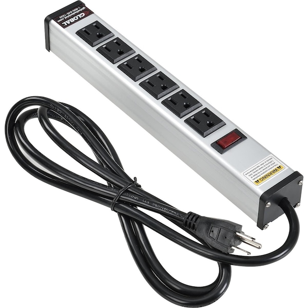 Global Industrial 12 6 Outlet Aluminum Power Strip with 6-ft Cord ETL/cETL - 500881
