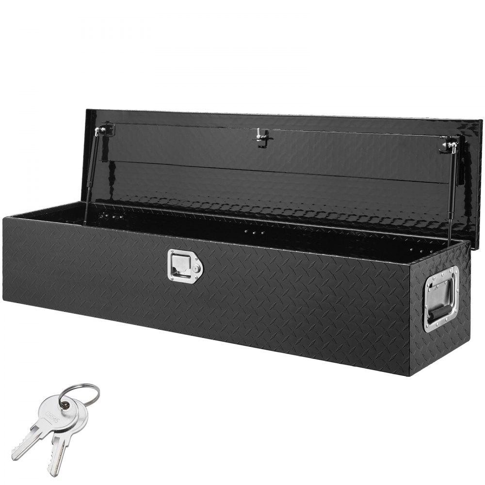 VEVOR Heavy Duty Aluminum Truck Bed Tool Box, Diamond Plate Tool Box with Side Handle and Lock Keys, Storage Tool Box Chest Box Organizer for Pickup, Truck Bed, RV, Trailer, 48"x15"x15", Black - LCZXG48X15X155SH1V0