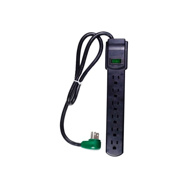 Gogreen Surge Protected Power Strip, 6 Outlets, 15A, 160 Joules, 3' Cord, Black - GG-16103MSBK