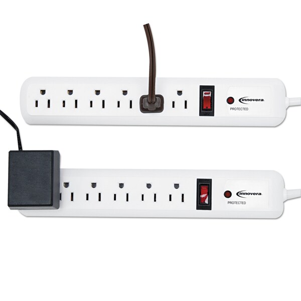 Innovera Surge Protector, 6 Outlets, 4 ft. Cord, 540 Joules, White, PK2 - IVR71653
