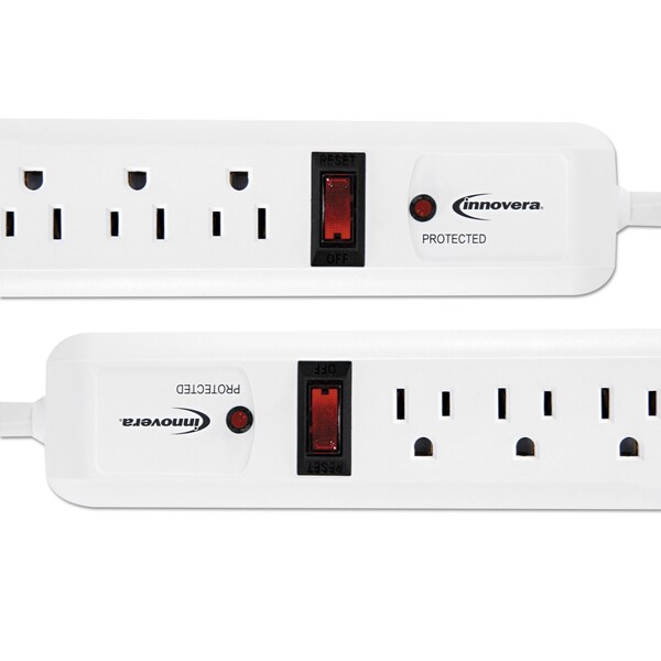 Innovera Surge Protector, 6 Outlets, 4 ft. Cord, 540 Joules, White, PK2 - IVR71653