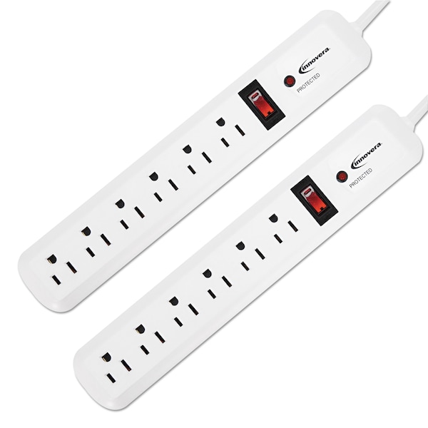 Innovera Surge Protector, 6 Outlets, 4 ft. Cord, 540 Joules, White, PK2 - IVR71653
