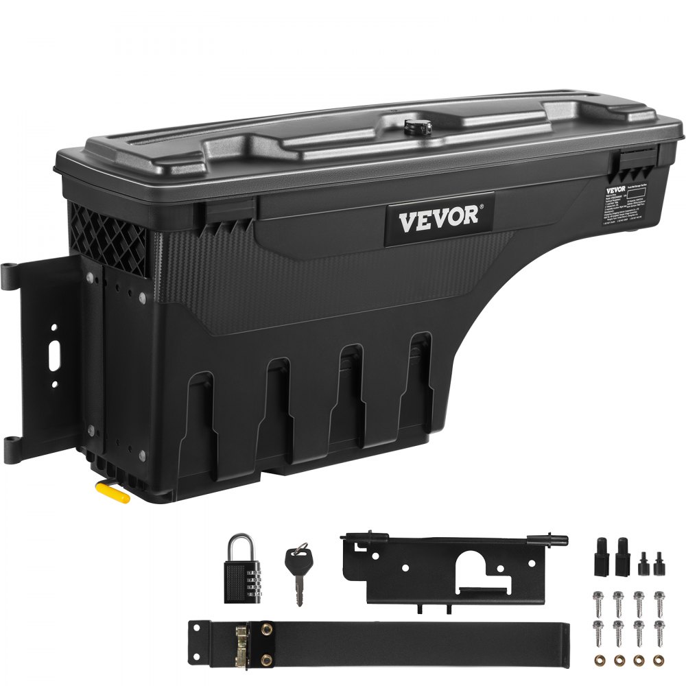 VEVOR Truck Bed Storage Box, Lockable Lid, Waterproof ABS Wheel Well Tool Box 6.6 Gal/20 L with Password Padlock, Compatible with Dodge Ram 1500 2019-2021, Driver Side, Black - KCLJGDODGERAMACUNV0