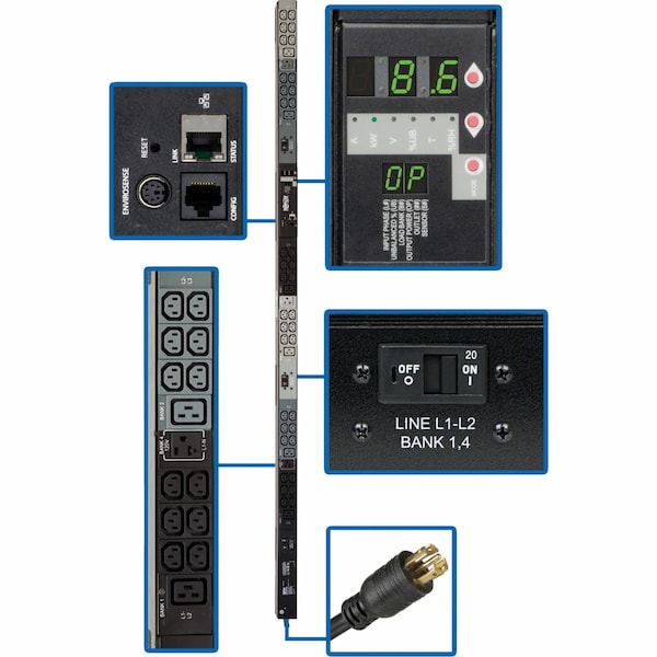 Tripp Lite PDU, 3-Ph, Monitored, 8.6kW, C13/19, 5-15R, 0U - PDU3VN6L2130
