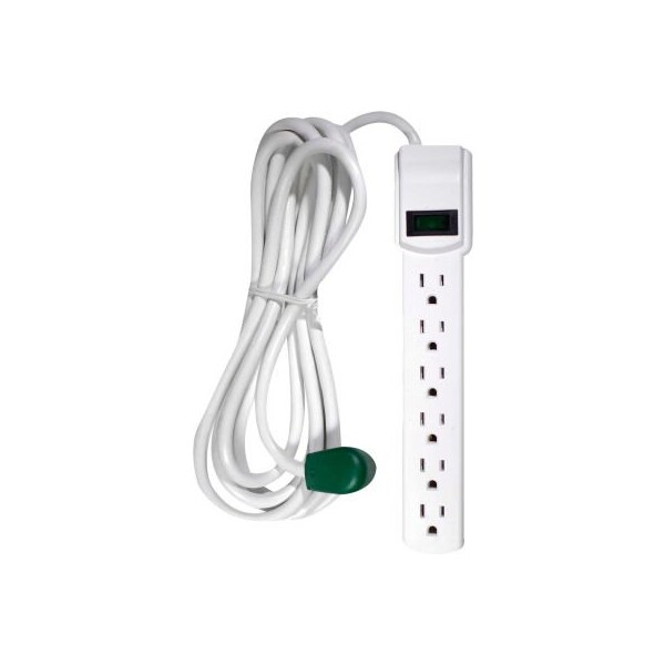 Gogreen Surge Protected Power Strip, 6 Outlets, 15A, 250 Joules, 12' Cord, White - GG-16103M-12