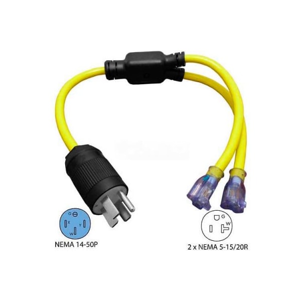 Conntek Conntek Y1450520S, 3-Feet 50 to 15/20-Amp Generator Y Adapter with NEMA 14-50P to 5-15/20R, Yellow - Y1450520S