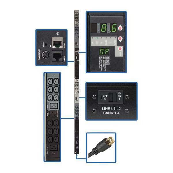 Tripp Lite PDU, 3-Ph, Monitored, 8.6kW, C13/19, 5-15R, 0U - PDU3VN10L2130