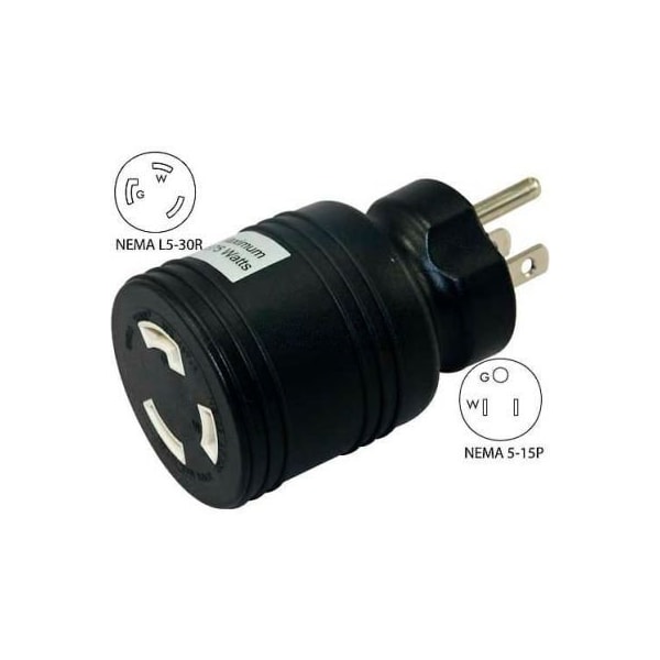 Conntek Conntek 30222-BK, 15 to 30-Amp Locking  Adapter with NEMA 5-15P to L5-30R, Black - 30222-BK