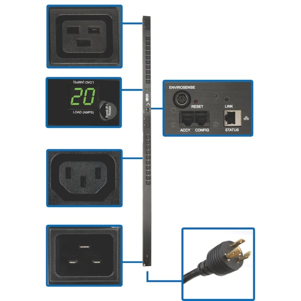 Tripp Lite PDU, Monitored, 3.2kW-3.8kW, 20 C13, 4C19, 0U - PDUMNV20HV
