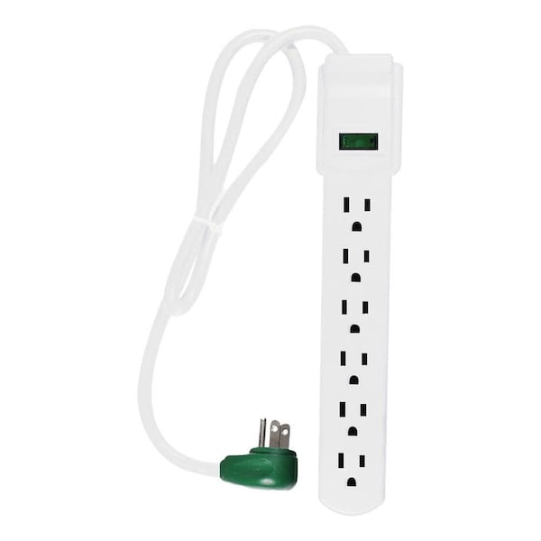 Gogreen Surge Protected Power Strip, 6 Outlets, 15A, 160 Joules, 3' Cord, White - GG-16103MS