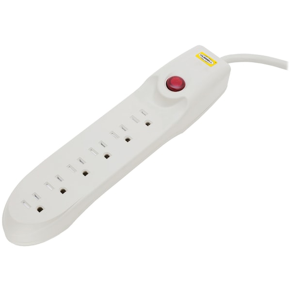 Hubbell Wiring Device-Kellems Straight Blade Devices, Plug Strip, 6) Receptacles, Plastic Body, 6' Cord, Office White - HBL6PPS
