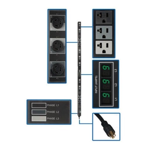 Tripp Lite PDU, 3-Ph, Metered, 5.7kW, 5-15/20, L6-20R, 0U - PDU3MV6L2120B